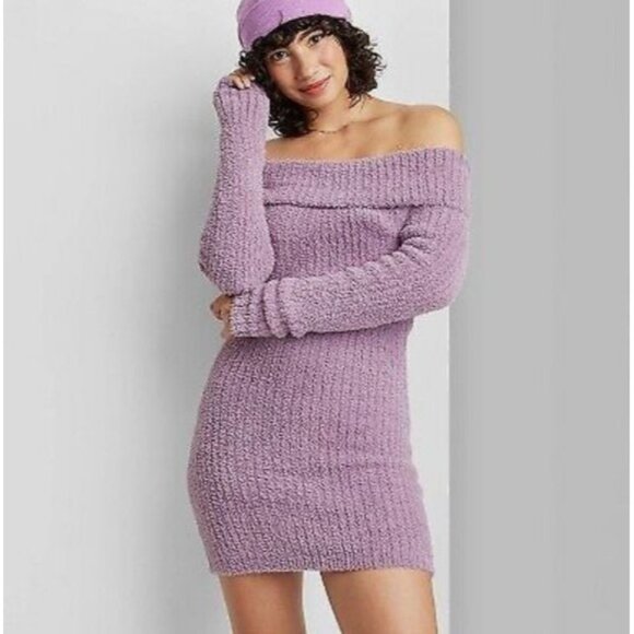 Wild Fable Women's Long Sleeve Mini Sweater Dress Purple Large - Picture 1 of 6